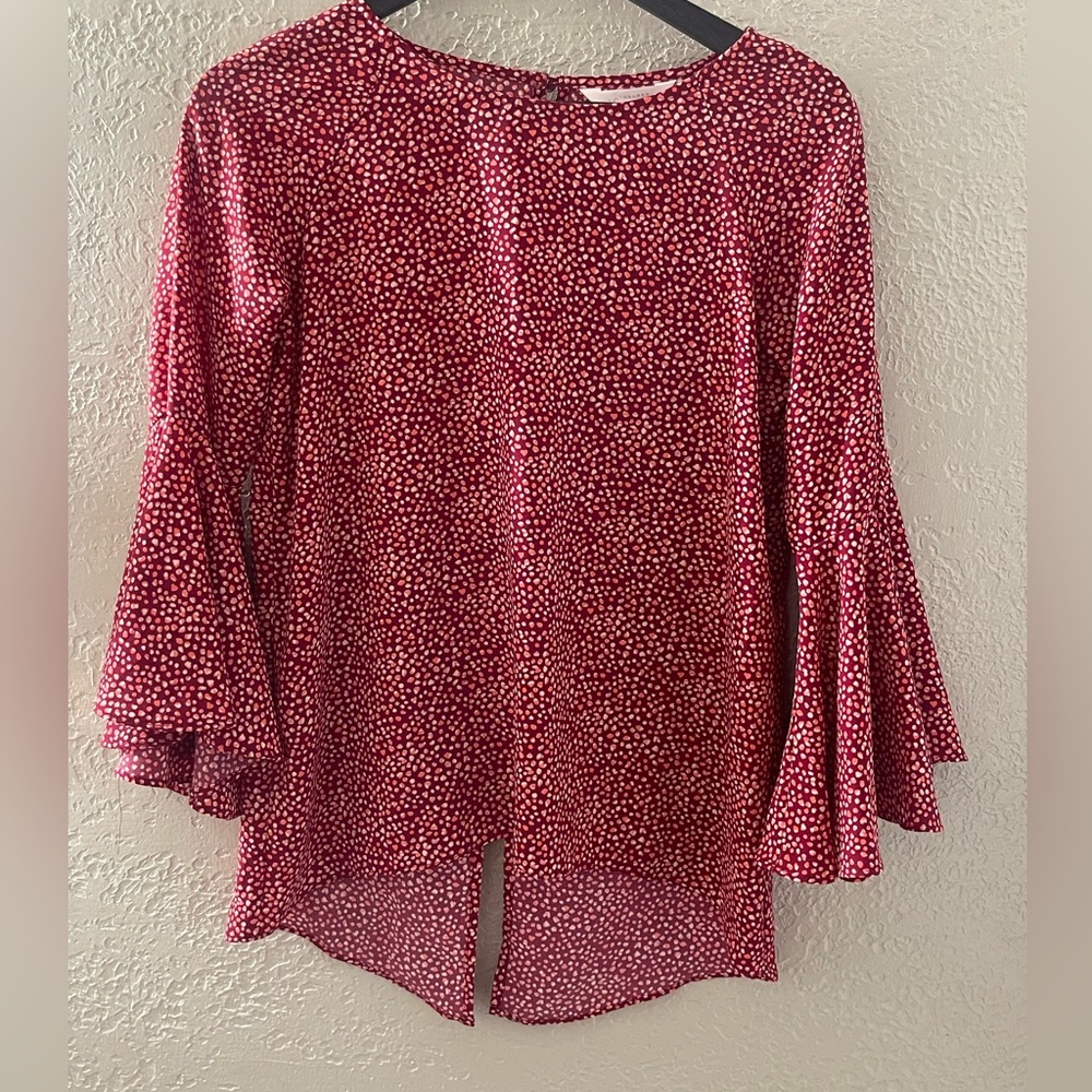 Lauren Conrad Women’s Elegant Red Polka Dot Bell Sleeve Top Size XS